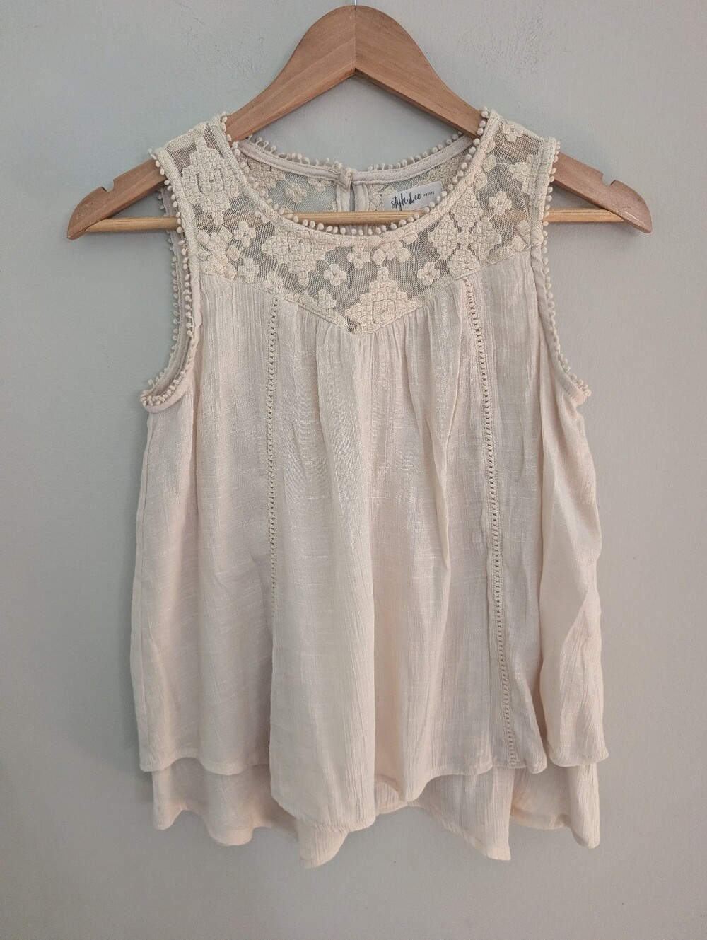 Style&Co Cream Lace Boho Flowy Tank Top Size S